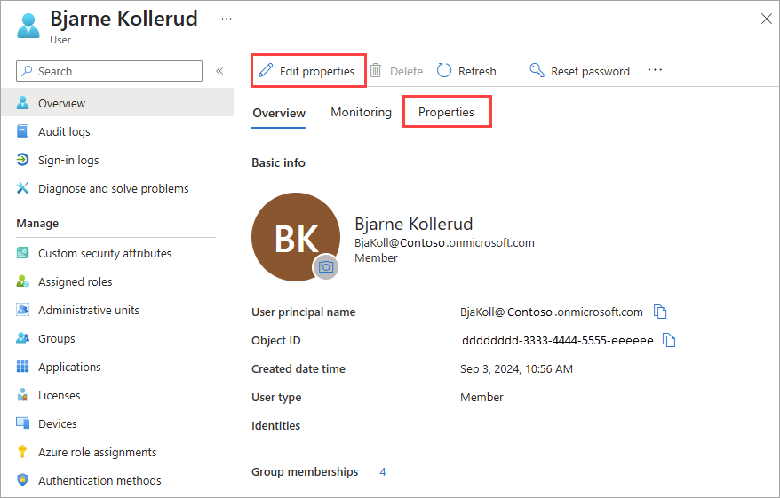 Selected user overview