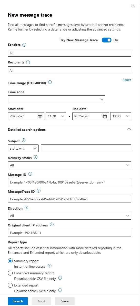 Exchange message trace